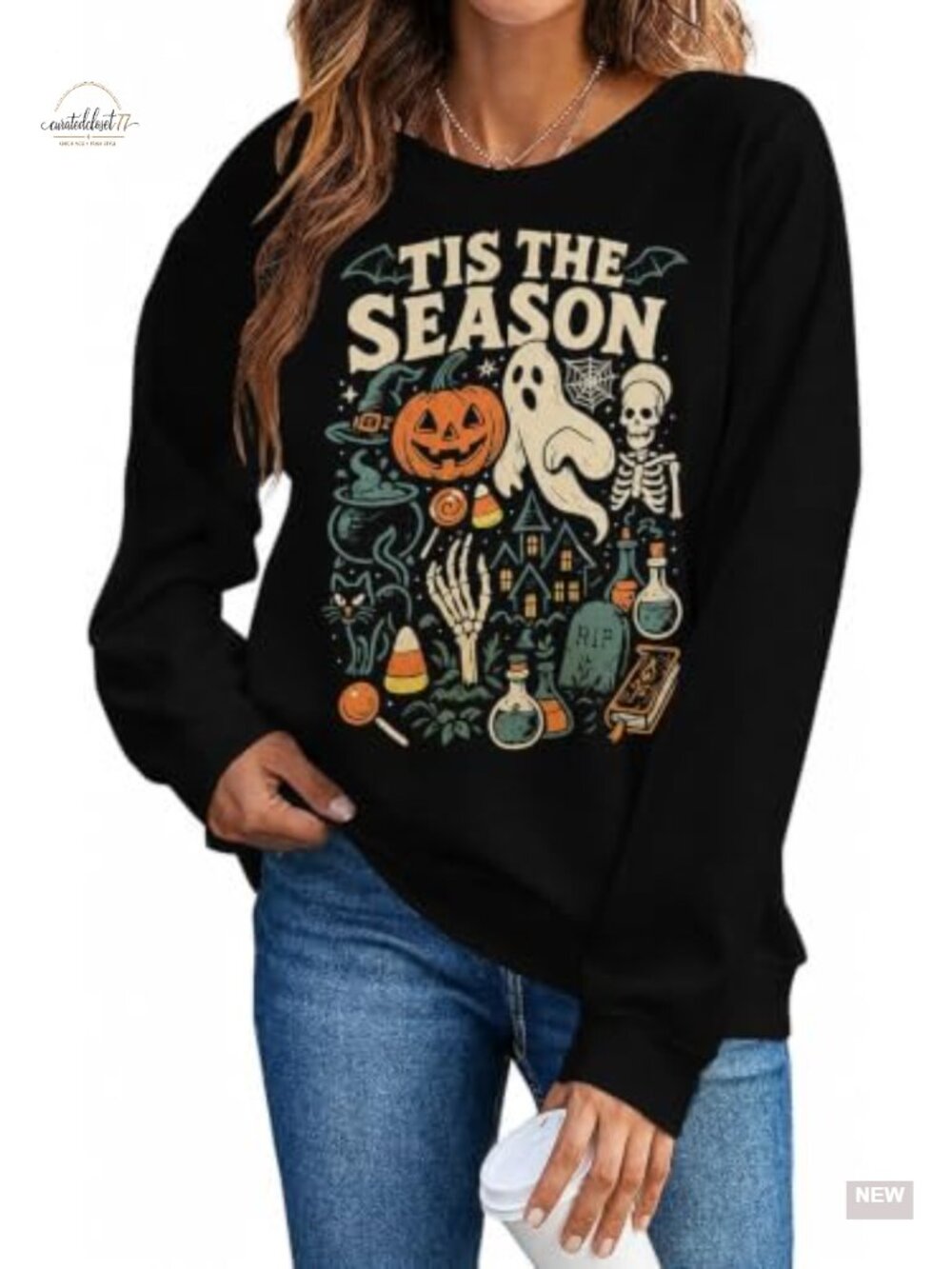 Halloween Graphic Sweatshirt Long Sleeve Crew Neck Pullover